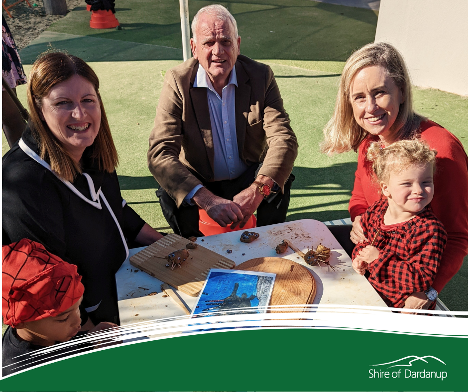 Collie Preston MLA Jodie Hanns, Dardanup Shire President Mick Bennett and Community Services Minister Simone McGurk visit Goodstart Early Learning in Eaton.