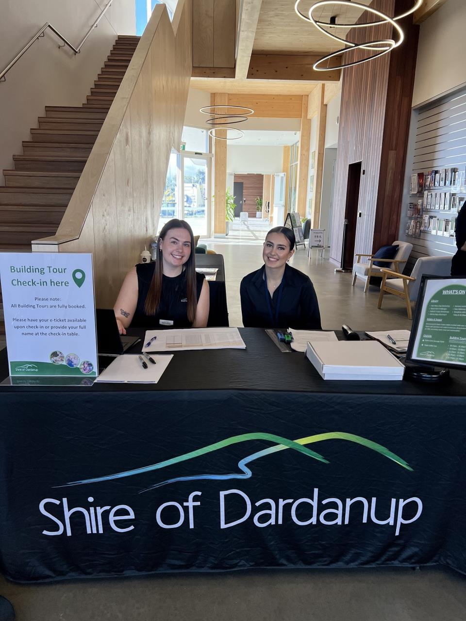 Shire of Dardanup staff Bree and Jasmine Batrick get ready to welcome more than 600 people through the doors for the Community Open Day.