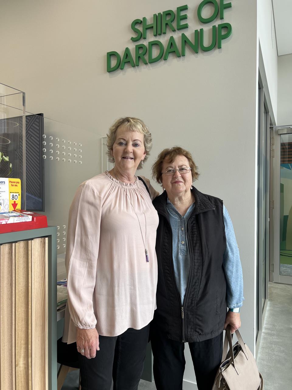Bunbury residents Pam and Kathleen Marthick, check out the new Shire of Dardanup Library, Administration and Community Building Open Day.