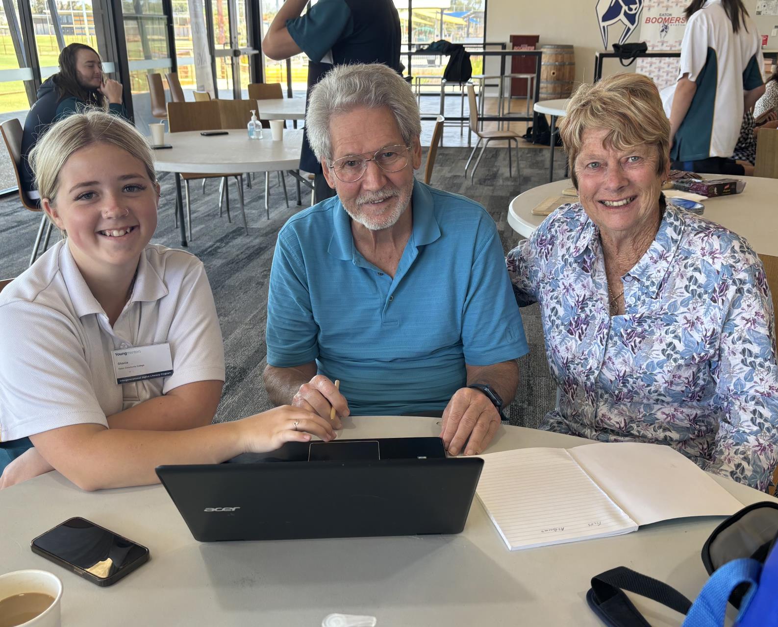 The Shire of Dardanup’s Digital Connection Program participants (from left) Eaton Community College Student Shania Curtin with John Owen-Tuckerson and Sherron Spragg.