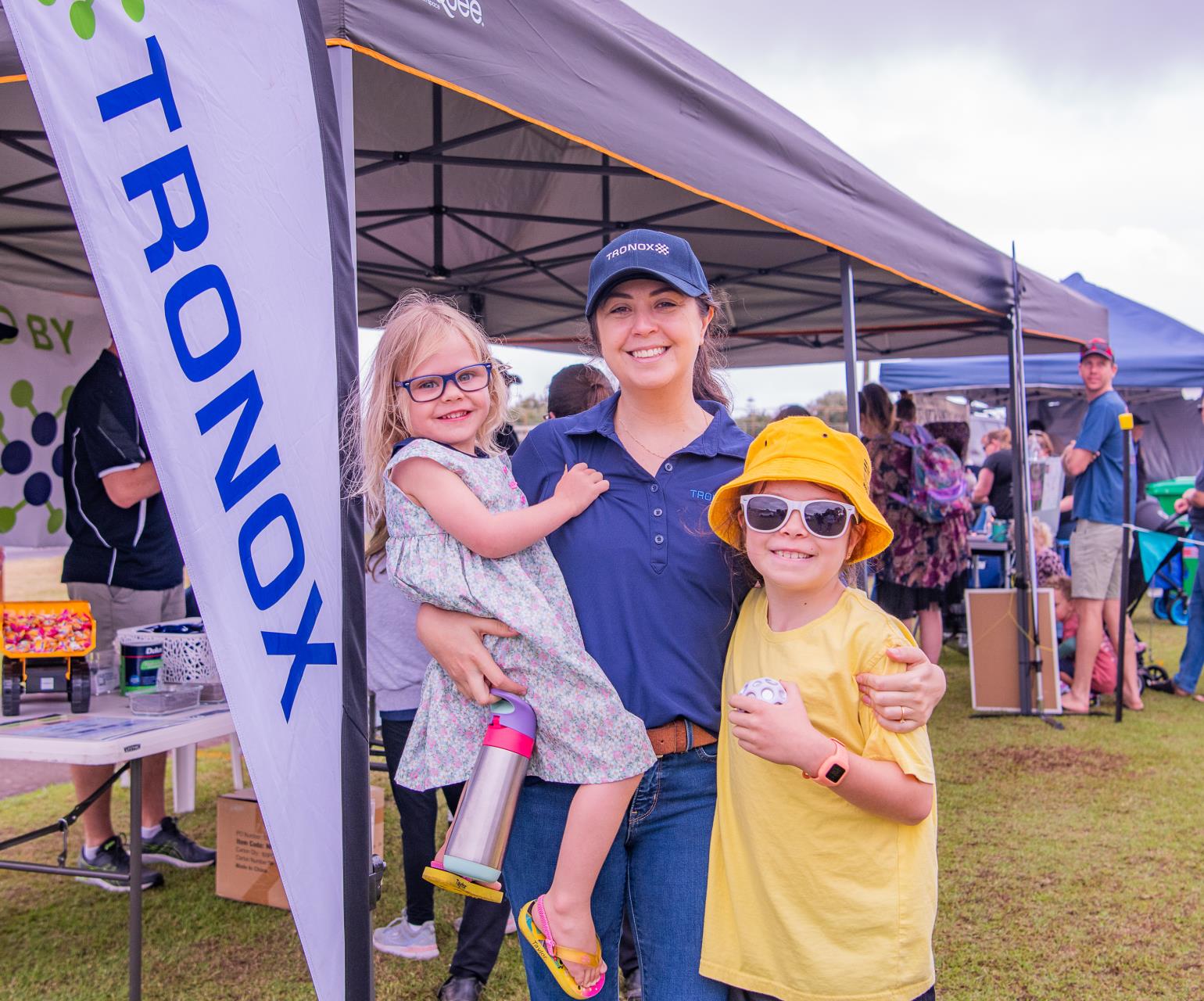 Attending yesterday’s Tronox Spring out are (from left) Taylor (3), Holly and Myla Hastie (9).